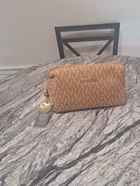Vince Camuto Handbags - Vince Camuto Woven Tan Cosmetic Case with Gold Charm